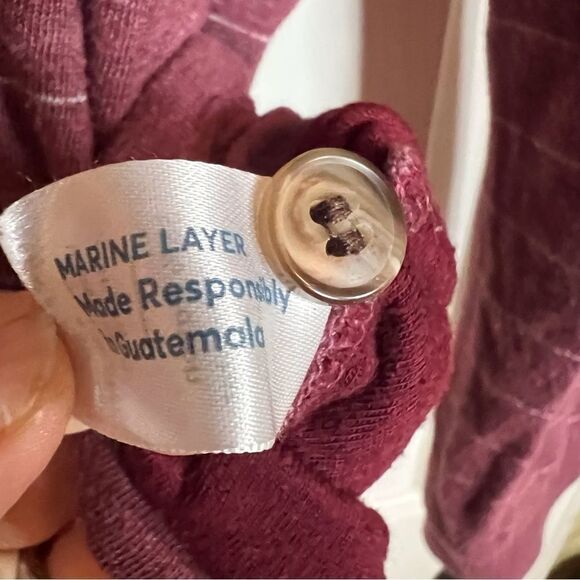 Marine Layer Mens Double Knit Henley in Raisin‎ Size Medium Striped Preppy - Picture 5 of 7